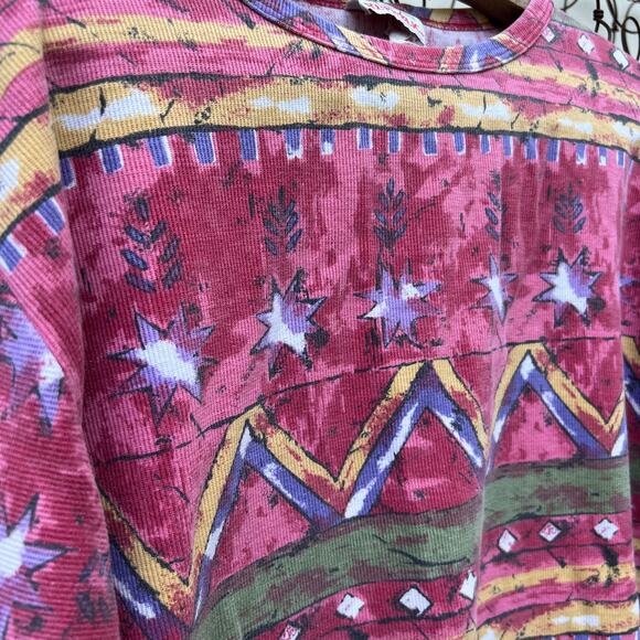 Vintage 90s Denim Republic Aztec southwestern ribbed T-shirt - Picture 3 of 5